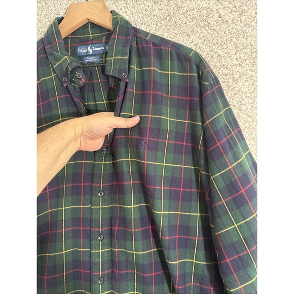 Ralph Lauren Shirt Mens Large Green Plaid Long Sleeve Button Down Vintage - Picture 3 of 7